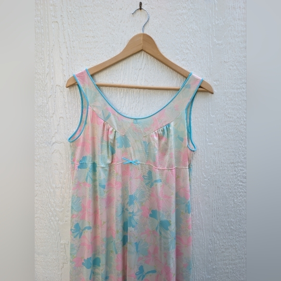 Vintage Lorraine Retro Floral Sleeveless Maxi Nightgown Women's Size Small - Picture 2 of 7